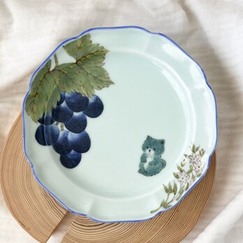チコロット❤️取り皿❤️すべて手描き❤️染付け❤️普段使いに丁度いい❤️plate❤️ぶどう❤️犬