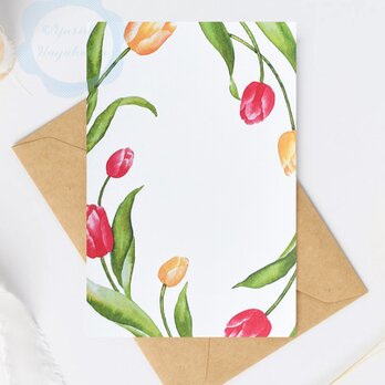 （7） 赤と黄色のチューリップ「花のポストカード」 3枚セット