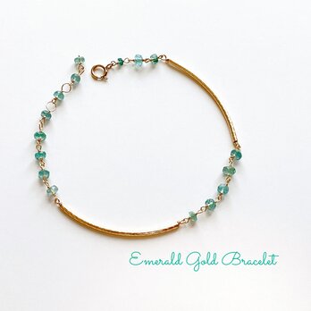 天然石・エメラルド×イエローゴールドバー* ブレスレット（K14GF）