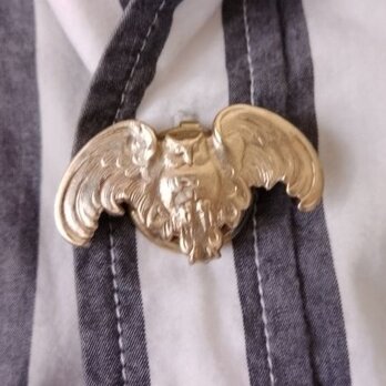 真鍮ブラス製=ゴールド　梟/フクロウ型シャツボタンカバー　結婚、成人式、古着ファッションに