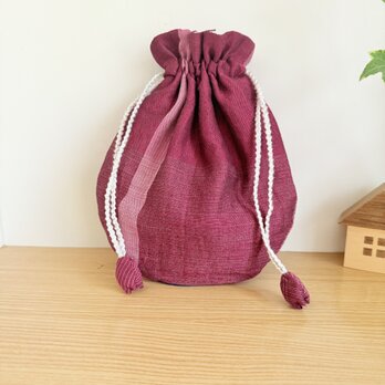 播州織のラウンド巾着袋（レッド）②