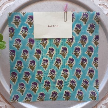 みつろうエコラップ 四角M：エメラルドグリーン パープル  花柄 　<インド綿ブロックプリント エコラップ eco>
