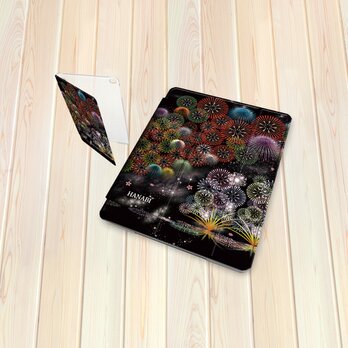 手帳型 iPadケース 【バックカバー：ハードタイプ】片面印刷/カメラ穴有【花火Ⅱ（HANABIⅡ）】