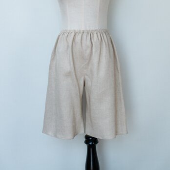 リネンのシンプルペチパンツ・Short【50cm丈・ベージュ・総ゴムタイプ・W60-98・H98-110】