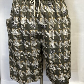 猫柄ショートパンツ　オリゴグリーン　ユニセックス　