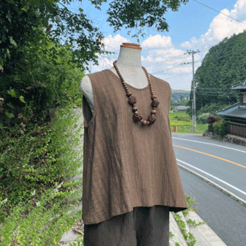 播州織柿渋染めタンクトップ25052