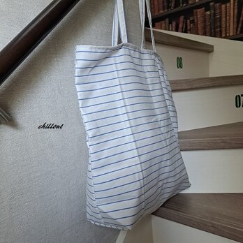 【sale】【ビックサイズ】トートバッグ：ホワイト×ブルー：ストライプ【0787】
