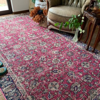 超大判　トルコヴィンテージラグ　チェリーピンク　255×134 トルコラグ