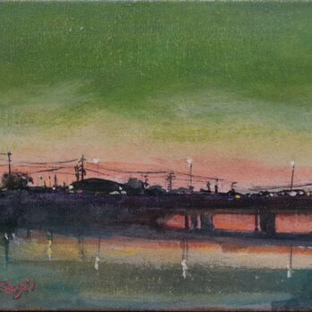 アクリル「夕暮れの橋」