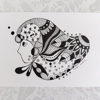 横顔／2Lサイズ ペン画 原画