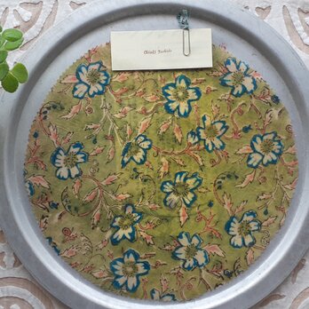 みつろうエコラップまるＬ：若草色 花柄 〈インド綿 ブロックプリント エコラップ エコ〉