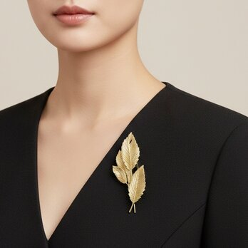 真鍮製 リーフモチーフブローチ アンティーク調ゴールド｜ナチュラル上品【ebro24】