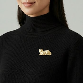 真鍮製 ねこモチーフブローチ アンティーク調ゴールド｜大人の遊び心【ebro25】