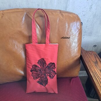 【sale】【トートバッグ】レッド×ブラックフラワーレース【0862】