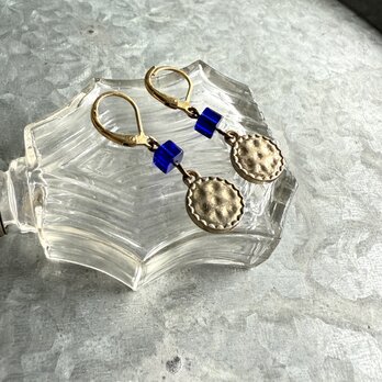 P620-ヴィンテージピアス U.S.A. 1980s Gold Tone Blue Beads