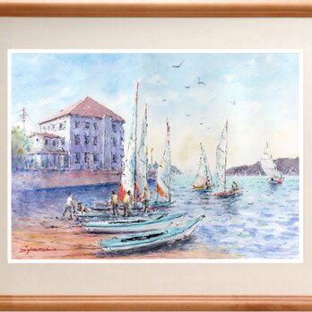 水彩画原画　湘南・葉山の休日５　＃680