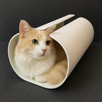 猫　トンネル　人工大理石製 　ホワイト