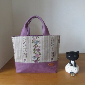 STOFバラ柄リネンの別底仕立てのトートバッグ