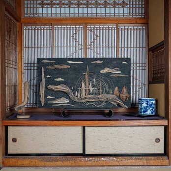 流木アートで 大自然の風景をあなたのお部屋に　流木で描く山水画 流木アート 壁装飾　２１