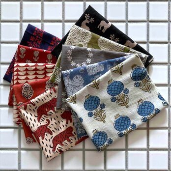 インド ブロックプリント生地 ミニカットクロス10枚セットBagru&Ajrak vol.3ファブリック はぎれ IF0221