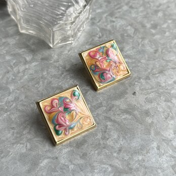 P221-ヴィンテージピアス・U.S.A. 1970〜80s Gold Tone Square Marble