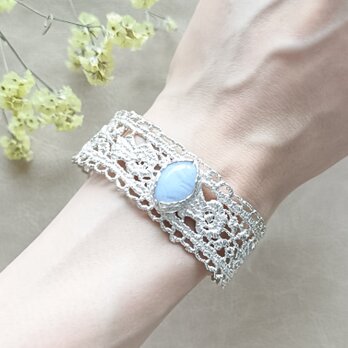 ［SV925］Kiri~霧~ 　バングル　ブルーレースアゲート　紫陽花　瑪瑙　レース　ブレスレット　ハート　k10 金のコピー