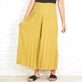 夏の涼しげリラックスワイドフレアパンツ　ハニー　マスタード