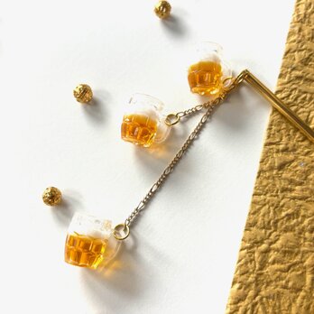 かんざし　ビールジョッキのミニチュア　夏秋　一本挿し　一本簪　涼しげ　黄色　イエロー　和風　軽い　軽量