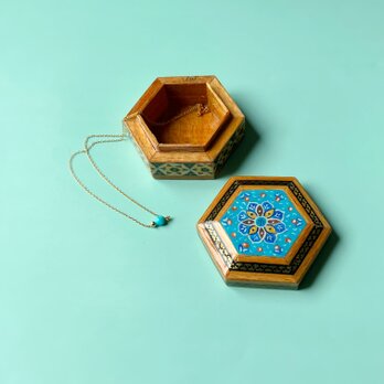 ペルシャの象嵌細工（寄木細工）小箱　宝石箱　六角形 ミニサイズ【KHA-231】