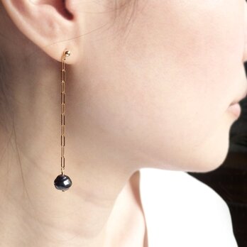 【pebble Ammi】 Vintage swirl pearl × long chain　14kgfピアス　＜a019＞