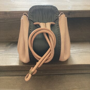 FLギャザーポーチ:Mサイズ(ピンクベージュ×ダークブラウン)