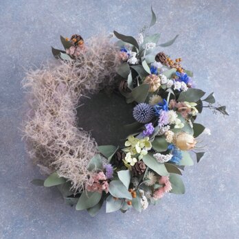スモークツリーと草花のリース