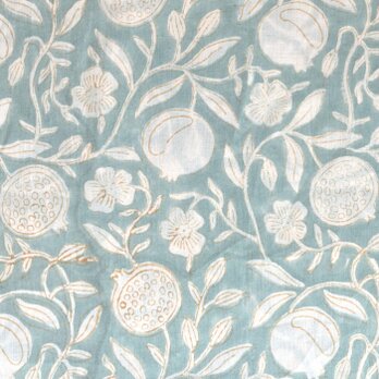 インド ブロックプリント生地 [50cm単位] Sanganeriザクロ on グレー 花 フラワー PP IF0320