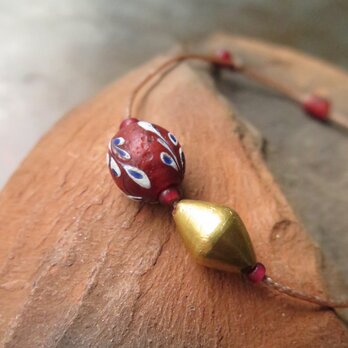 アンティーク　ファンシー　赤　＋　ワックスゴールド　ブレスレット　百世 momotose（西）