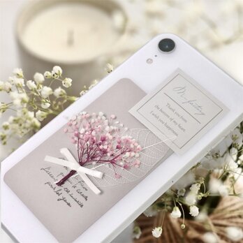 【全機種対応】スマホに挟むブーケセット　ダークトーンピンク　かすみ草　iPhone Android
