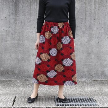 【受注制作】アフリカ布のギャザースカート（ 幾何学模様 ）アフリカンプリント アフリカンファブリック