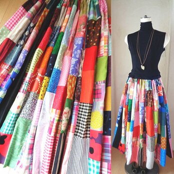 ♥期間限定タイムセール!♥True colors♥マキシ丈♥絵画なパッチワーク♥ボリューム♥ギャザースカート♥カラフル