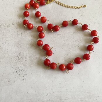 Stone  Necklaces （Red Coral）レッドコーラルネックレス　52ｃｍ　万博カラー　赤
