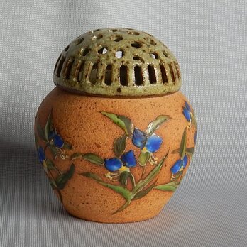 釉描彩露草図香炉