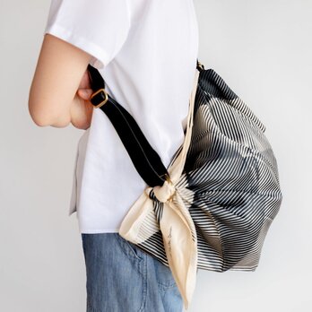 Folded Paper Black 風呂敷 & 調節可能なレザーストラップセット