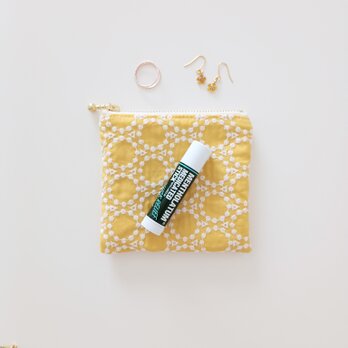 ミニポーチ 10cmファスナー タンバリン刺繍 イエロー 春 ハンドメイド プチギフト フラットポーチ