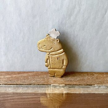 「カバのコックさん」真鍮ブローチ