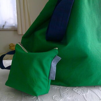 GreenTaffeta×NavyHandle ShoulderBag＆pouch