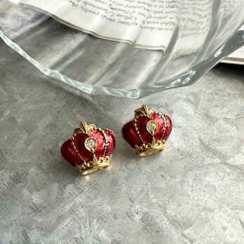 PA410-【 AVON 】エイボン・ヴィンテージピアス 1989 Red Enamel Gold Tone Crown