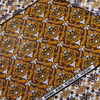 カンガ｜ダマスク ブラウン × ゴールデンイエロー　アフリカ布 アフリカンプリント