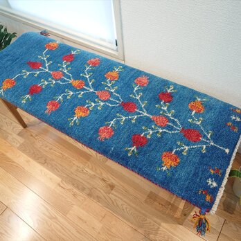 ペルシャ　ギャッベ　ミニランナー　ラグ　118x43cm　 青　ザクロの実　RJ15195