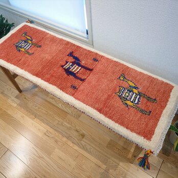 ペルシャ　ギャッベ ミニランナー　ラグ　120x40cm 赤色　桃色　ラクダ　RJ15064