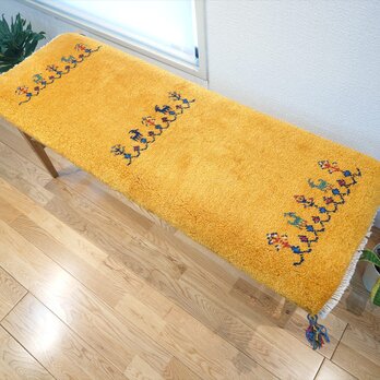 ペルシャ　ギャッベ ミニランナー　ラグ　120x45cm 黄金色　ラクダ　花　生命の木　RJ14492