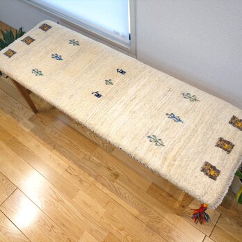 ペルシャ　ギャッベ　ミニランナー　ラグ　120x42cm アイボリー　ヤギ羊　パネル柄　生命の木　RJ15071