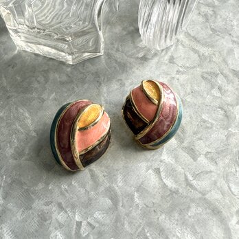 U.S.A. 1970s Gold Tone Multicolor Enamel Paint Earrings